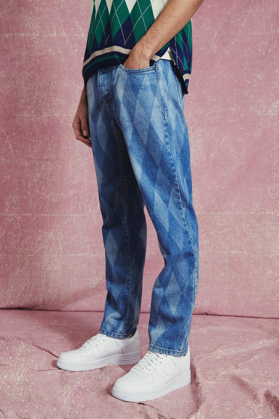 Mid blue Straight Rigid Laser Print Jeans image number 1