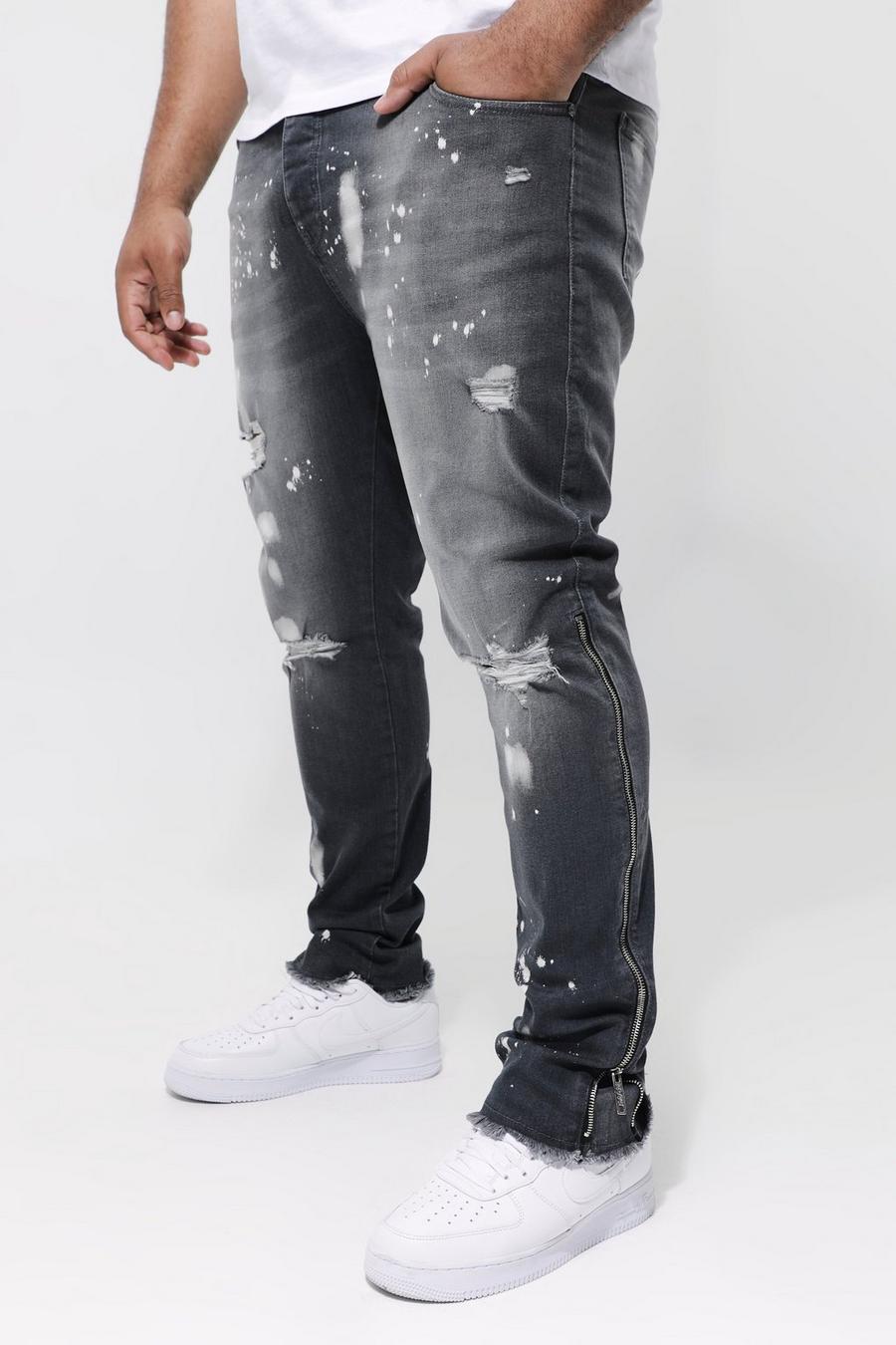 Plus Skinny Stretch Jeans mit Reißverschluss-Detail, Dark grey image number 1