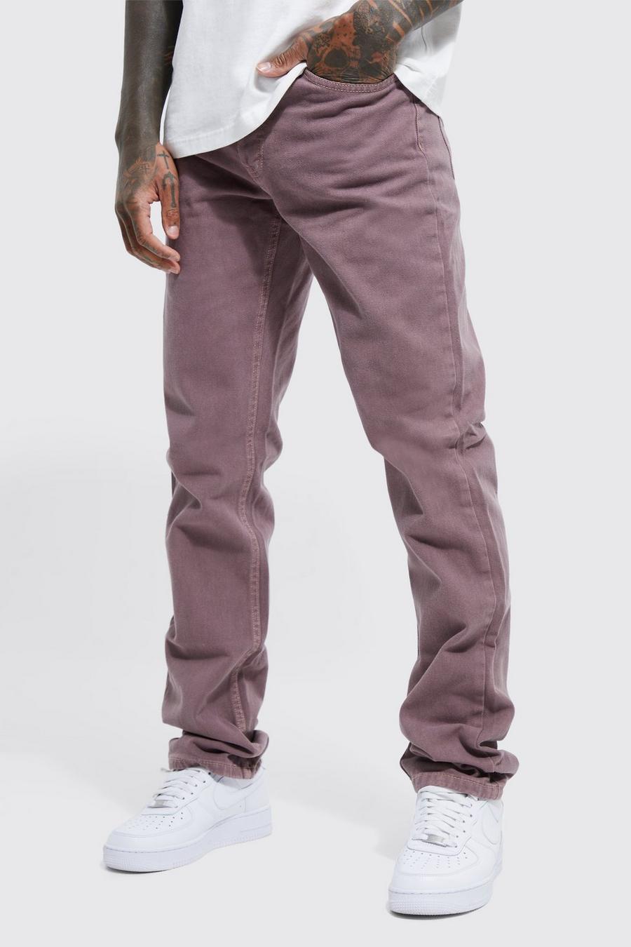 Dusky pink Overdyed Straight Leg Stacked Jeans image number 1