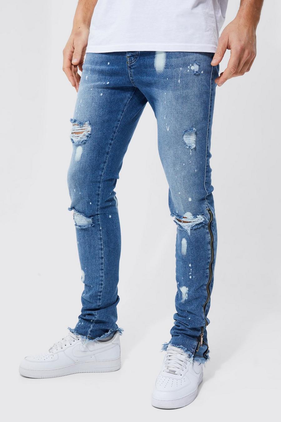 Mid blue bleu Tall Skinny Stretch Zip Detail Jeans