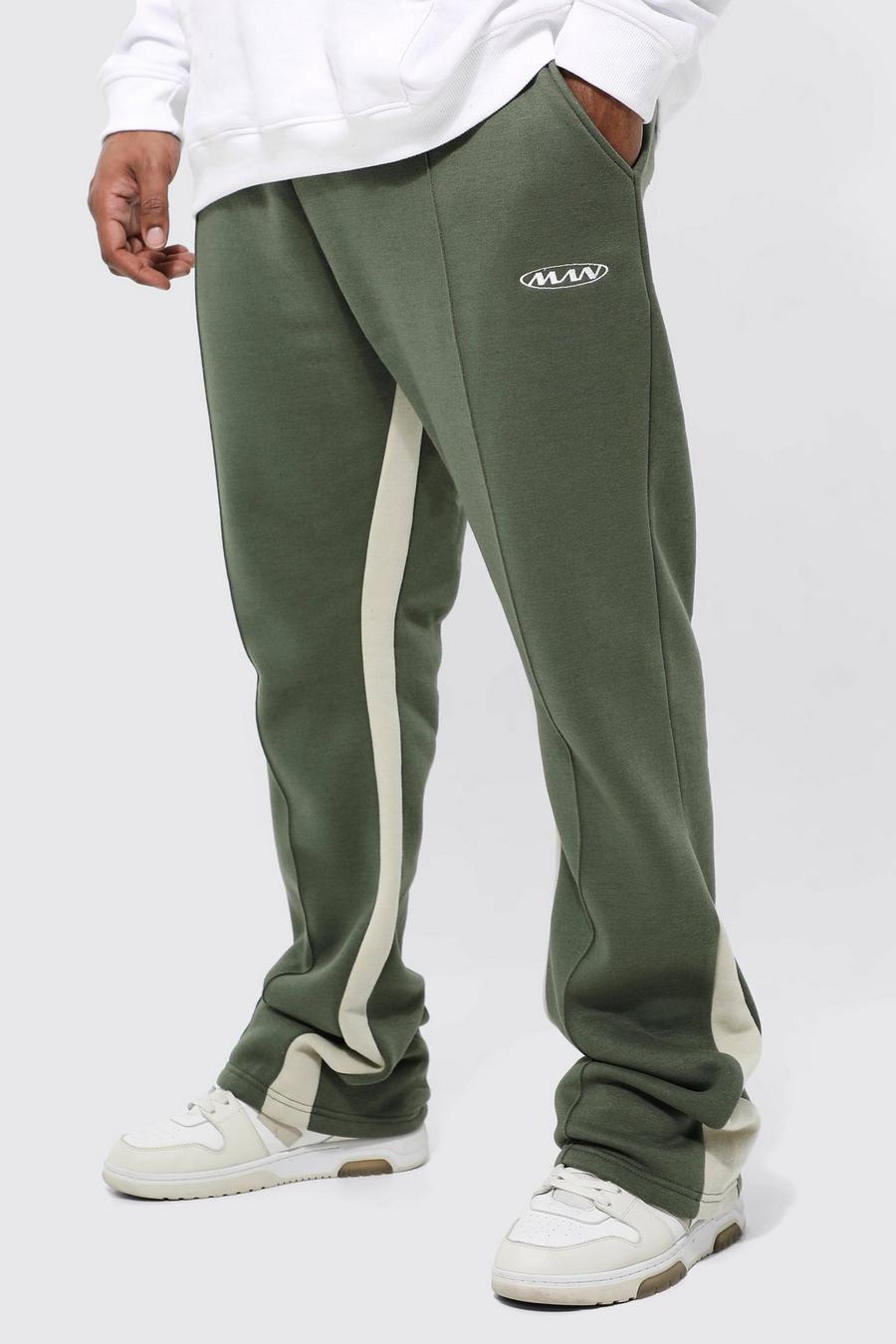 Men's Plus Stacked Flare Contrast Gusset Jogger | Boohoo UK