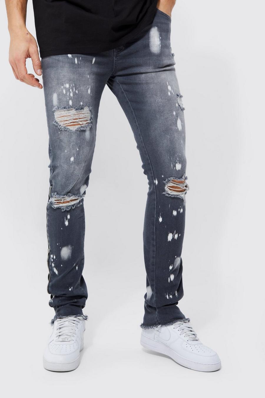 Tall Skinny Stretch Jeans mit Reißverschluss, Dark grey grau