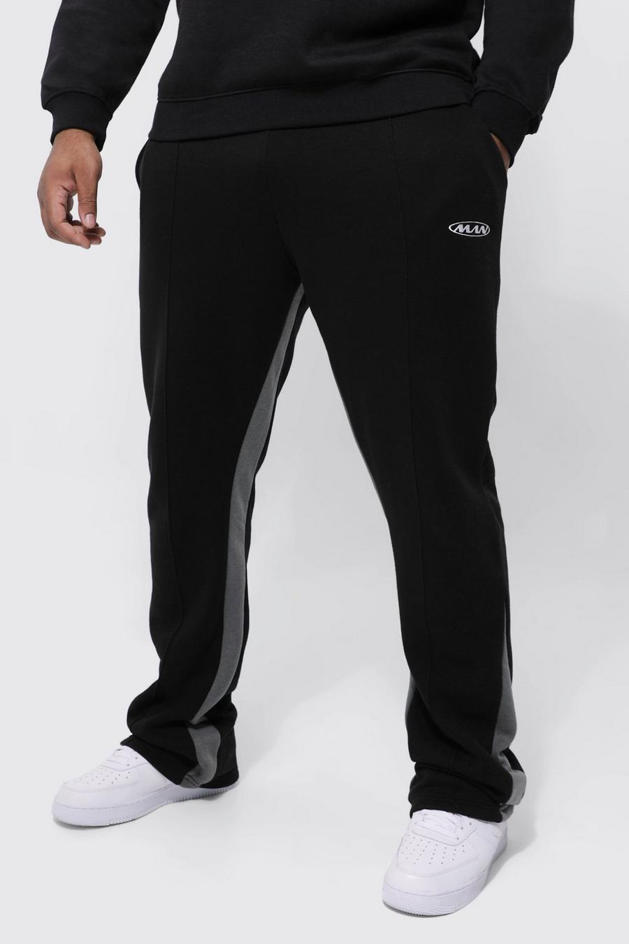 Pantaloni tuta a zampa Plus Size con inserti a contrasto e pieghe sul fondo, Black nero
