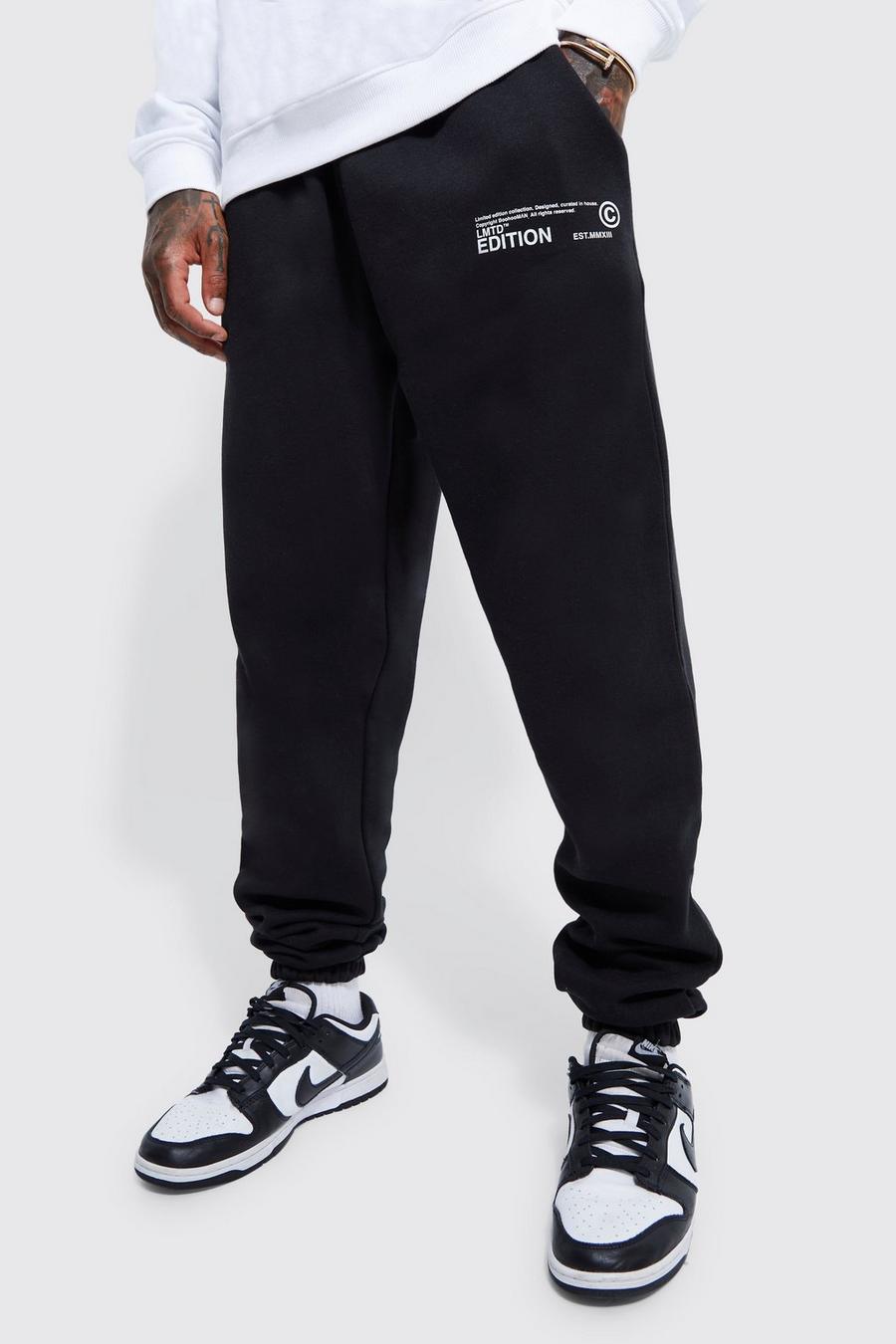 Black Tall Text Print Loose Fit Jogger image number 1