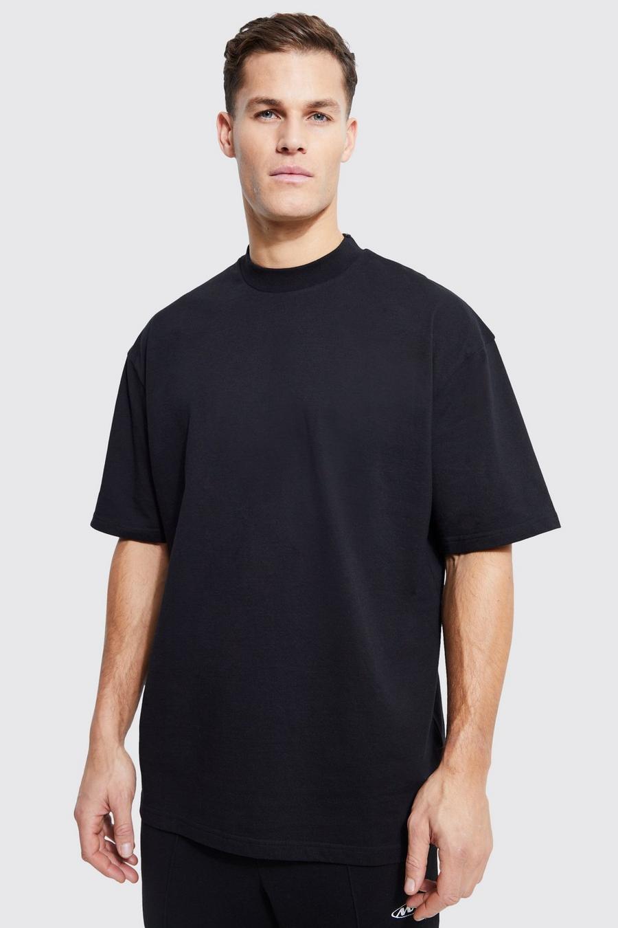 Black Tall Oversized Extended Neck Heavy T-shirt