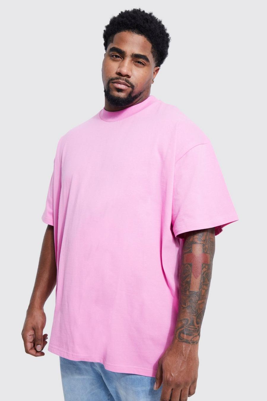 Light pink Plus Oversized Extended Neck Heavy T-shirt      