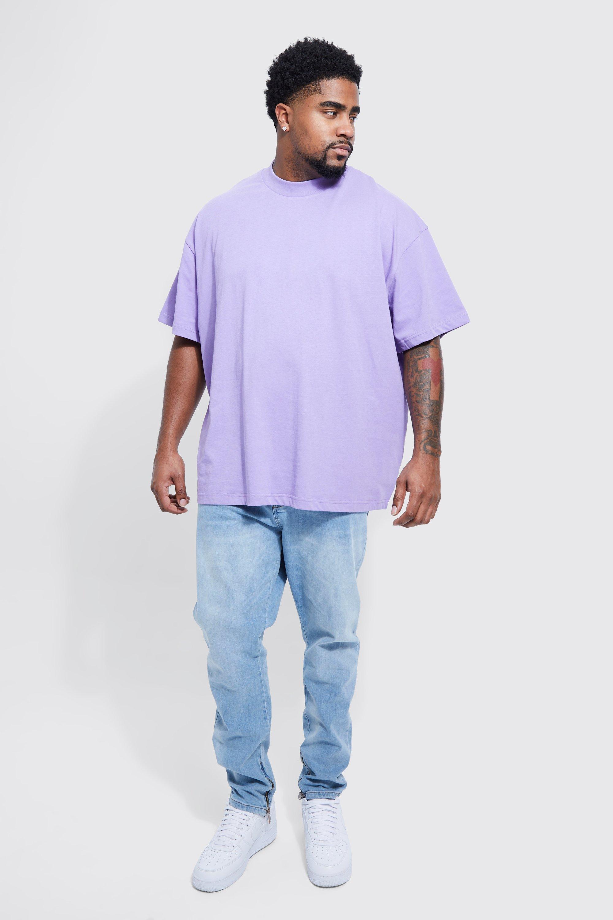 Purple t shirt mens hot sale outfit