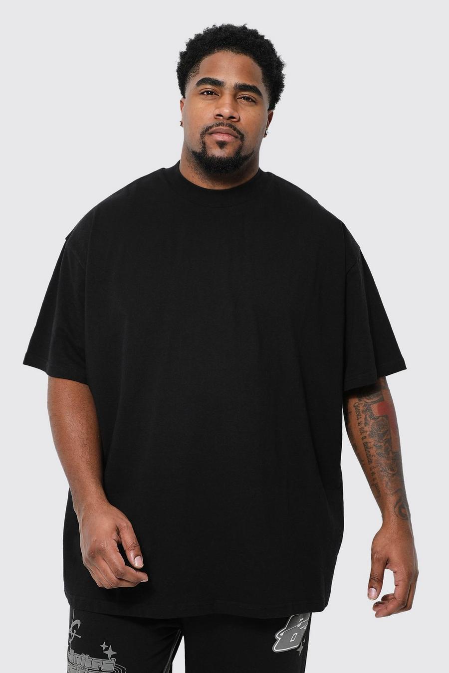 Black Plus Oversized Extended Neck Heavy T-shirt
