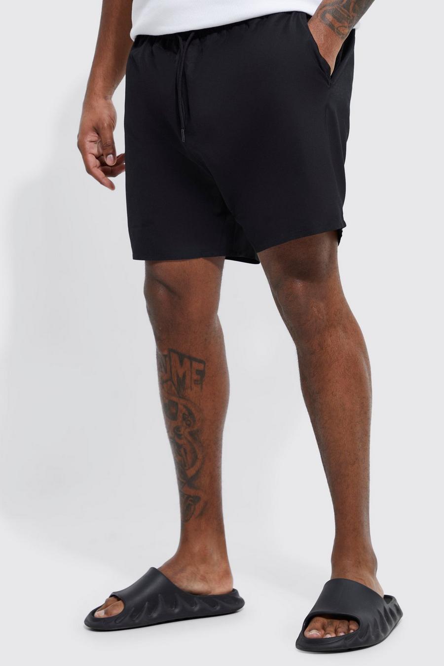 Black Plus Mid Length Plain Swim Shorts