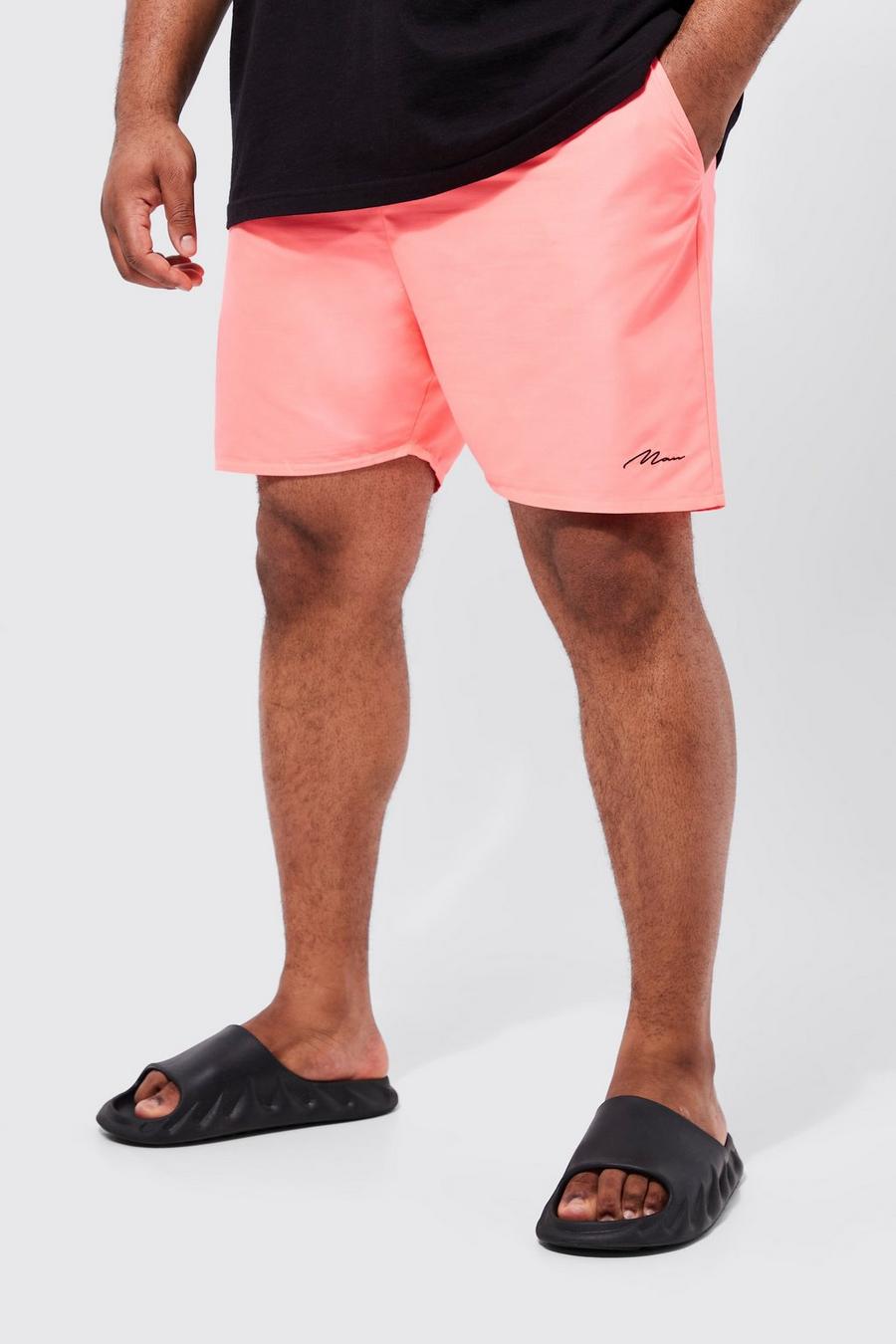 Neon-pink Plus Man Signature Mid Length Swim Shorts    image number 1