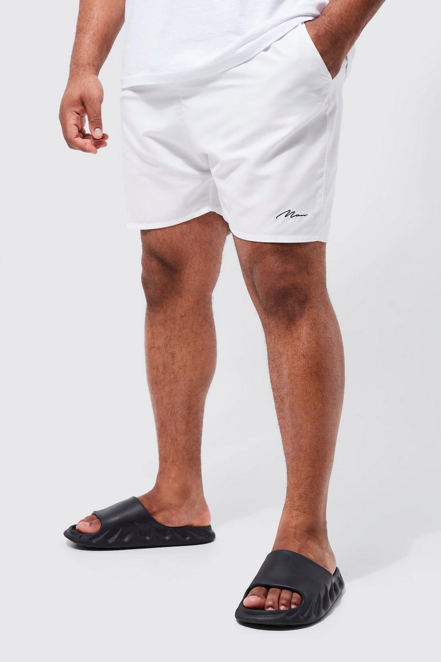 White vit Plus Man Signature Mid Length Swim Shorts  