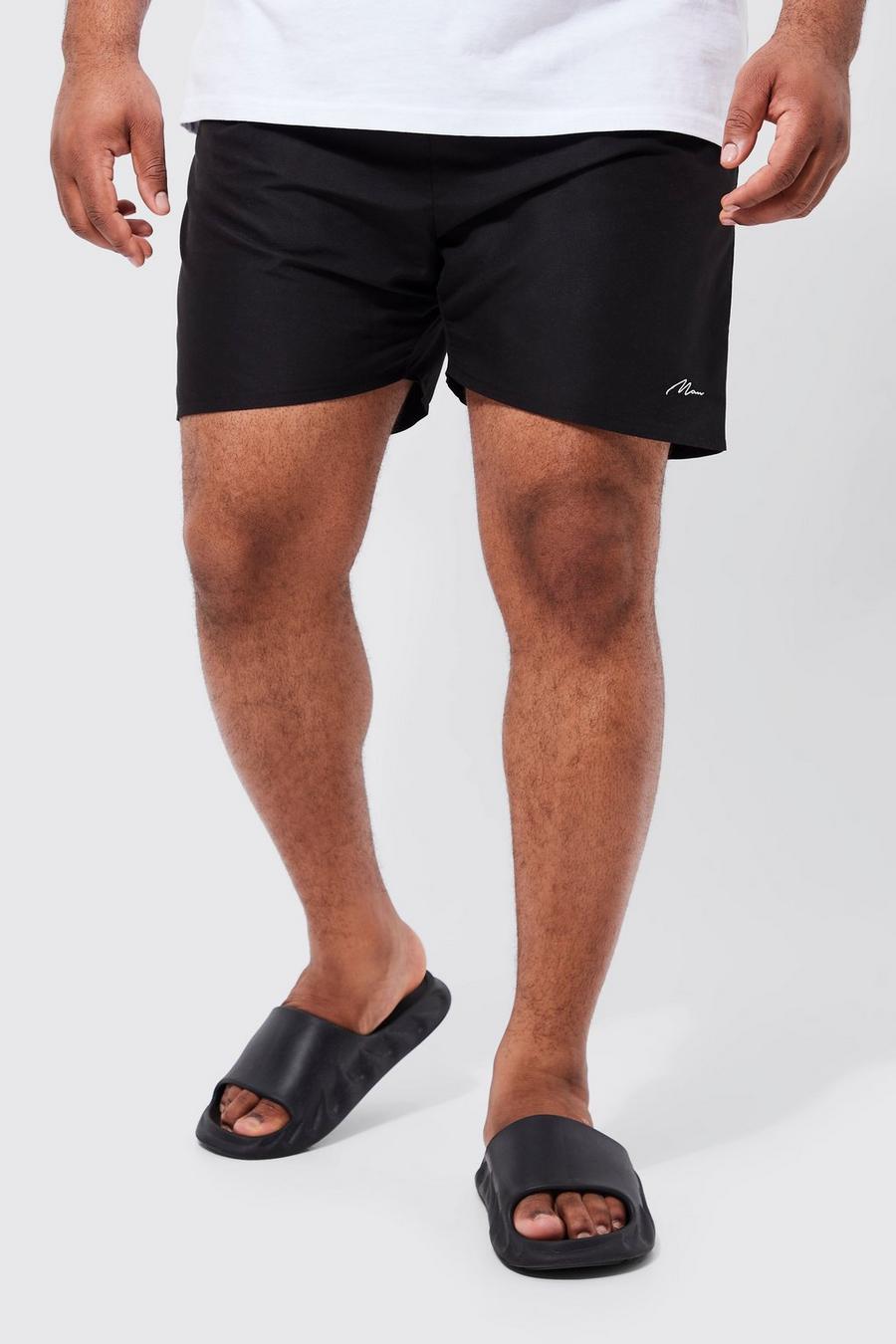 Plus Man Signature Mid Length Swim Shorts, Black negro