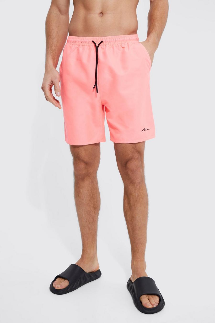 Neon-pink Tall Man Signature Mid Length Swim Shorts image number 1