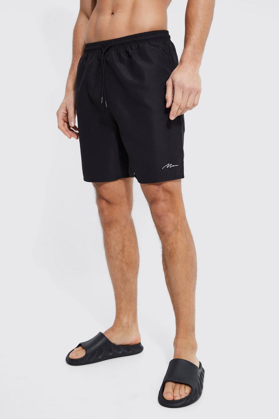 Black schwarz Tall Man Signature Mid Length Swim Shorts