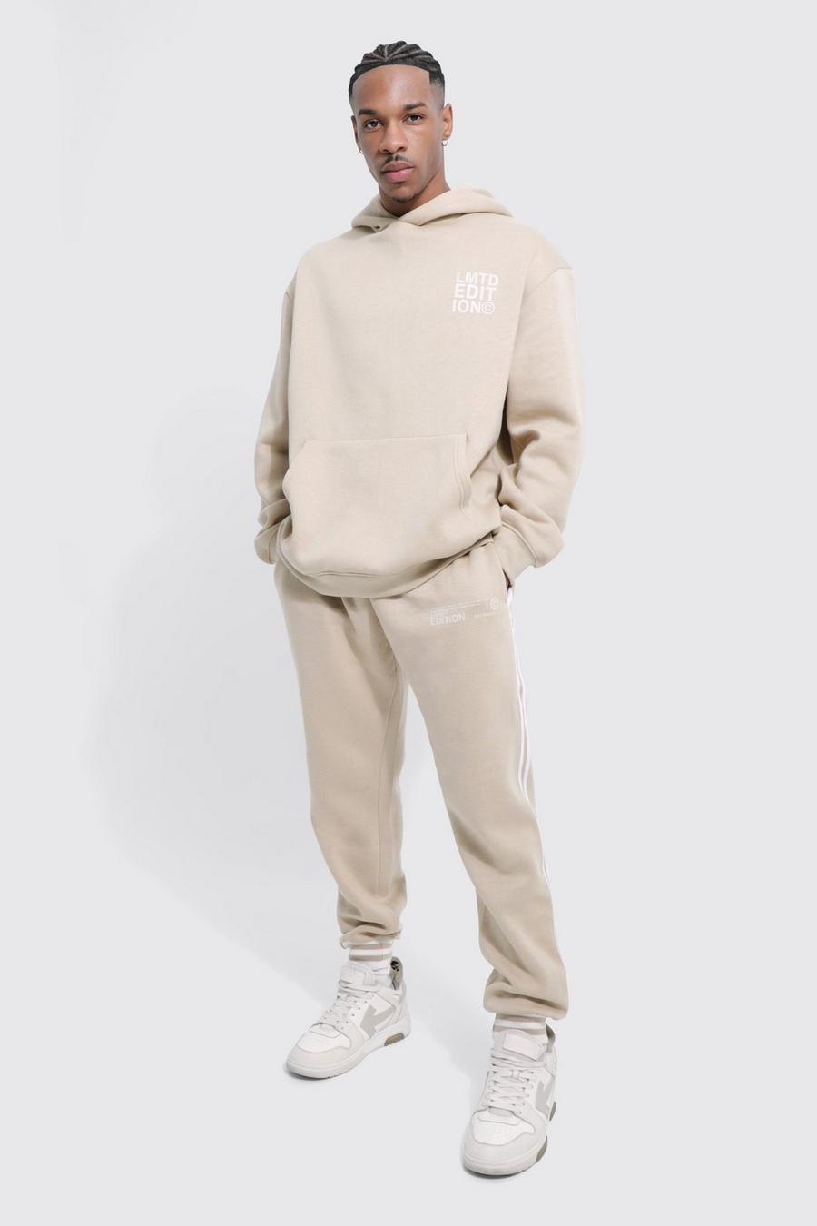 Taupe beige Oversized Lmtd Tape Detail Hooded Tracksuit image number 1