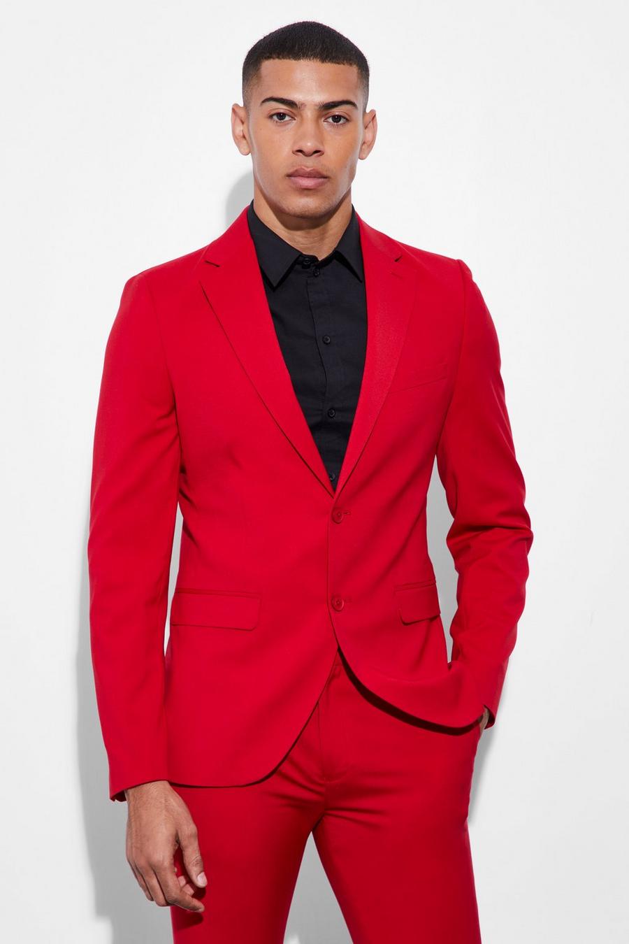 Red Skinny Single Breasted Suit Jacket image number 1