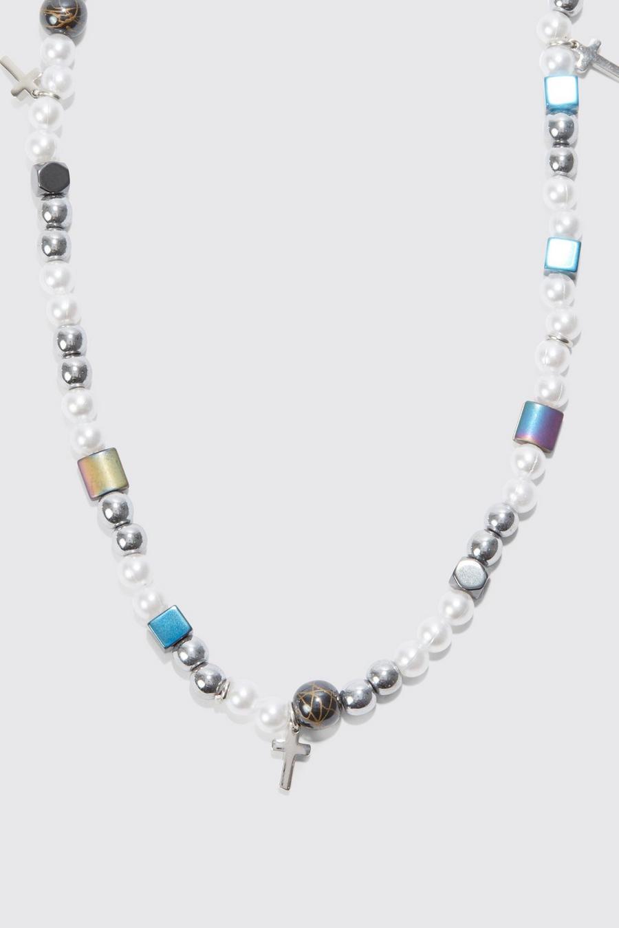 Multi Pearl Cross Charm Necklace image number 1