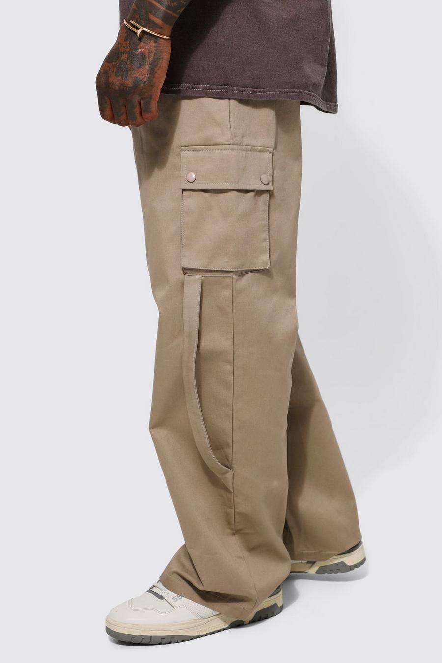 Stone Fixed Waist Wide Strap Cargo Trouser image number 1
