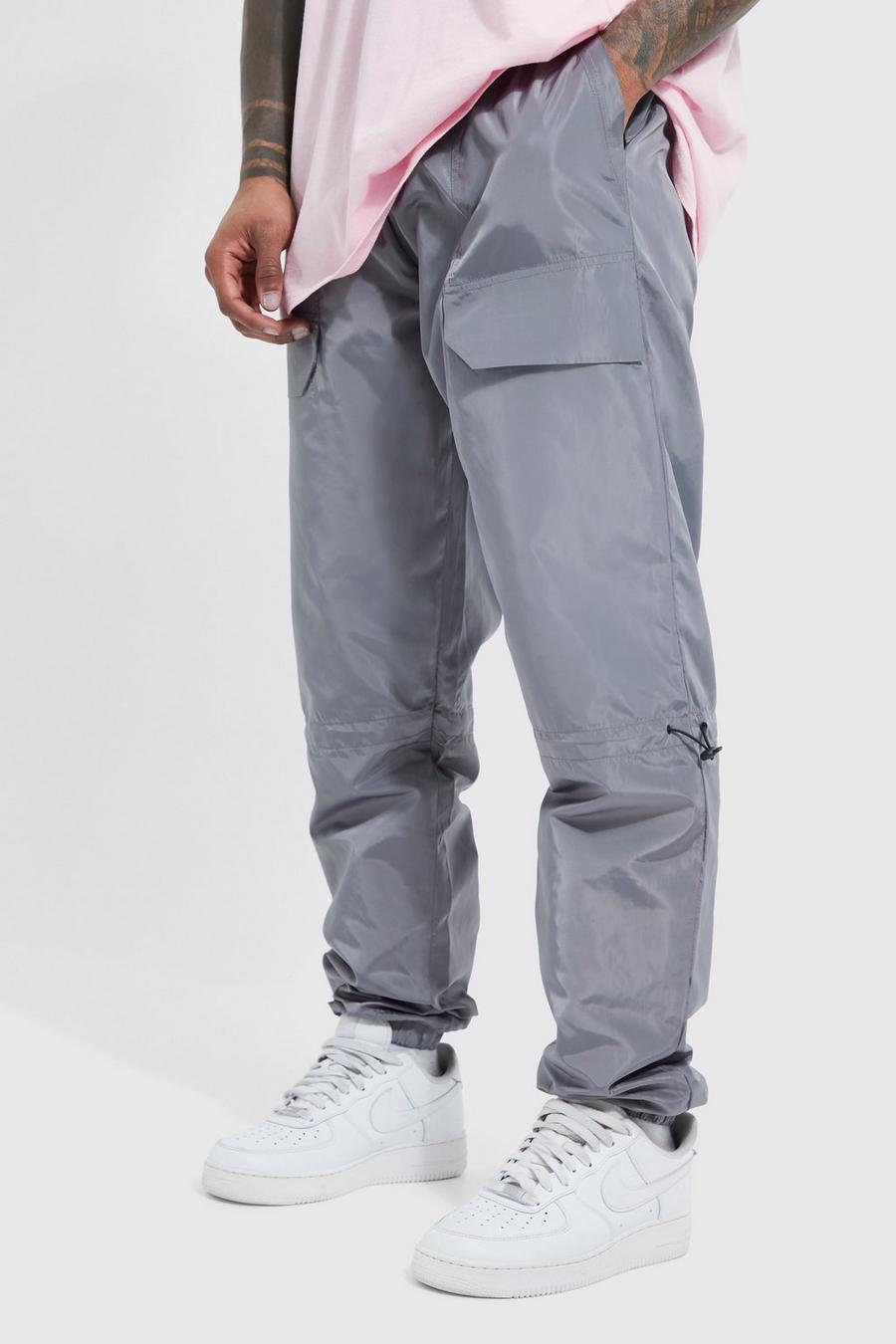 Charcoal grey Elastic Waist Straight Fit Camo Ruched Trouser
