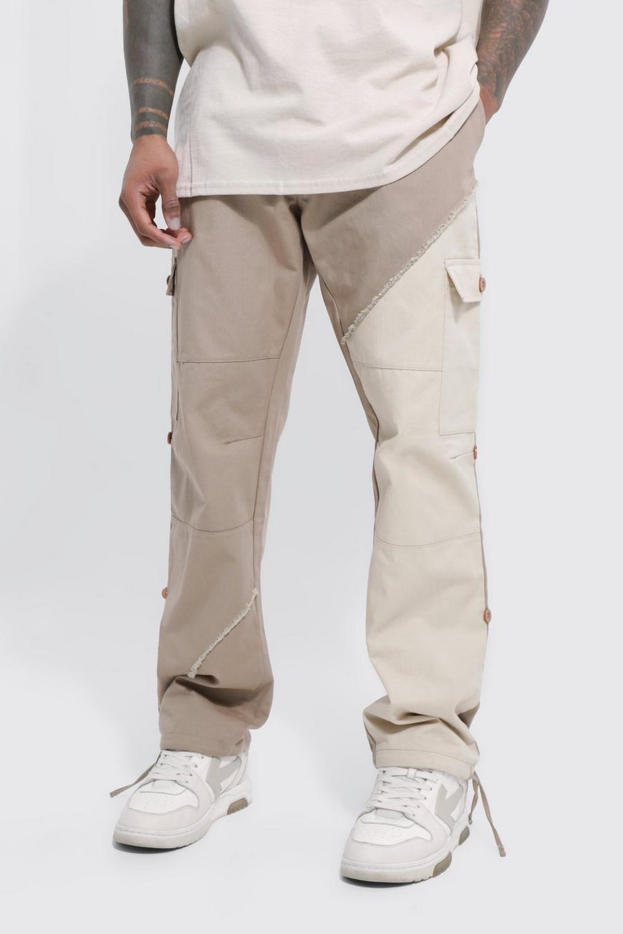 Pantalón cargo holgado con colores en bloque y cintura fija, Stone image number 1