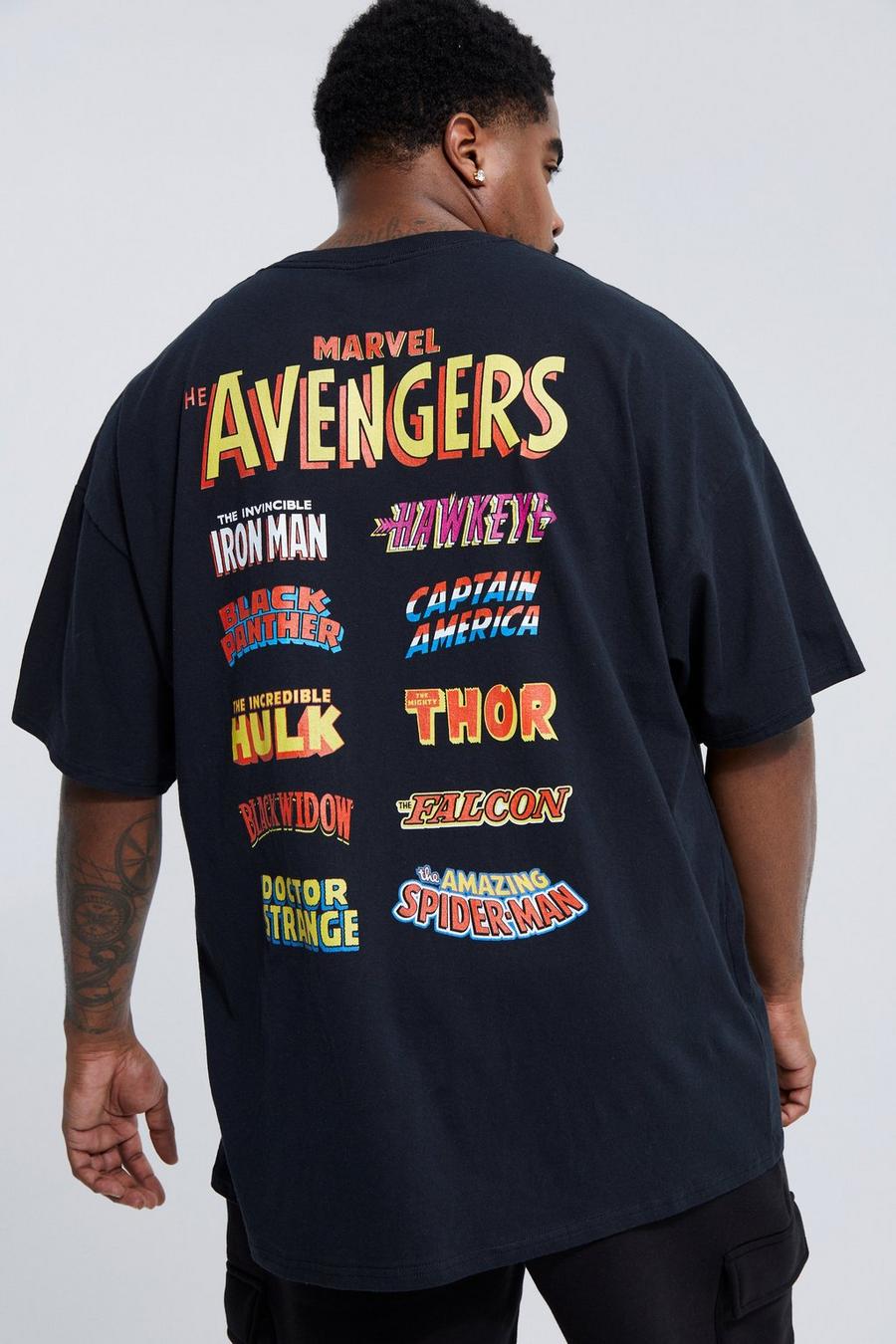 Plus T-Shirt mit lizenziertem Marvel Avengers Print, Black