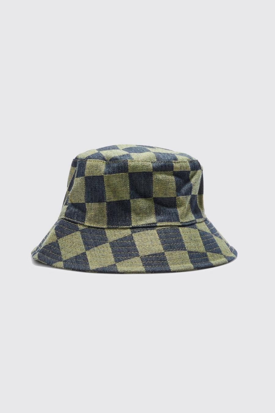 Lime green Checkerboard Denim Bucket Hat