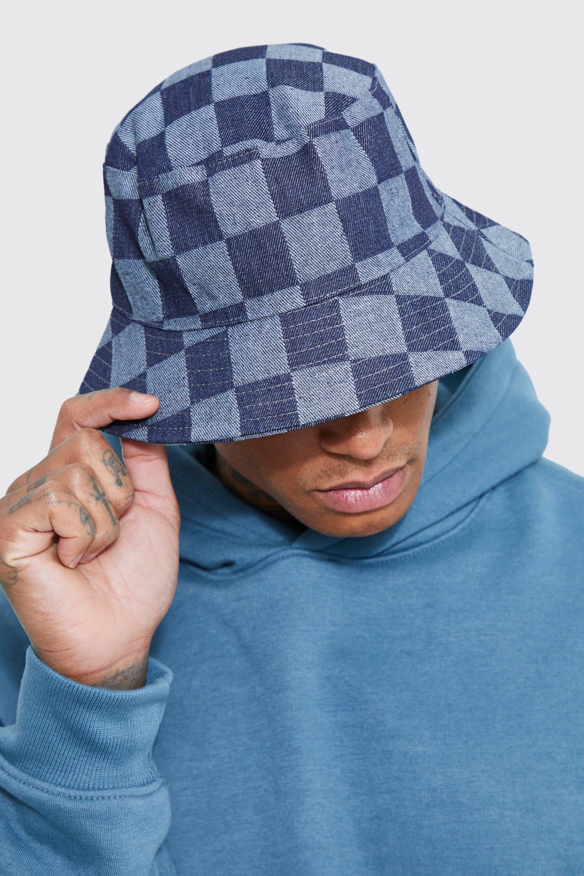 Checkerboard Denim Bucket Hat boohoo IE