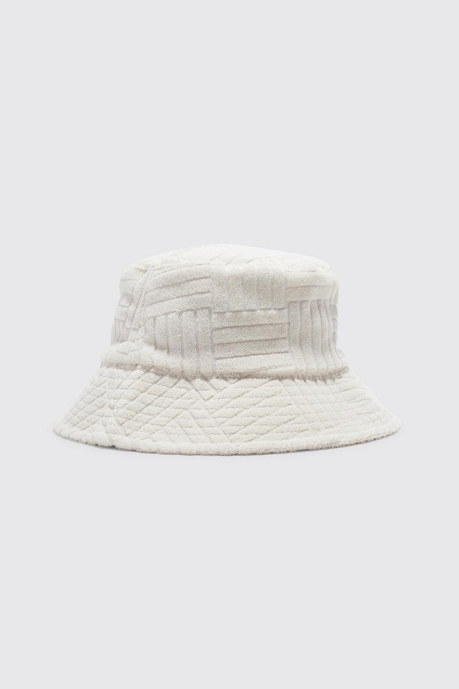 Ecru white Embossed Towelling Bucket Hat