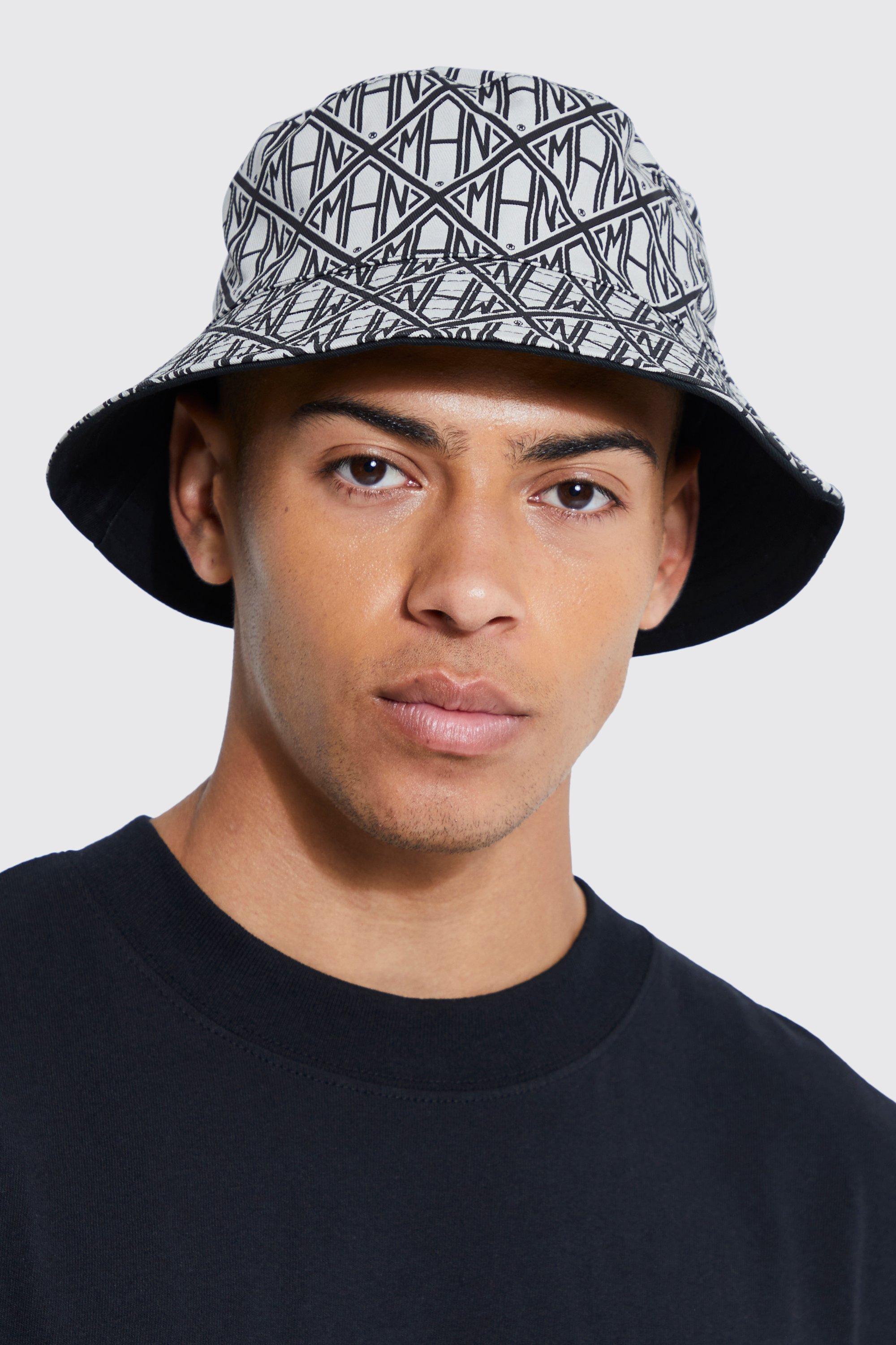 Man Print Reversible Bucket Hat boohoo