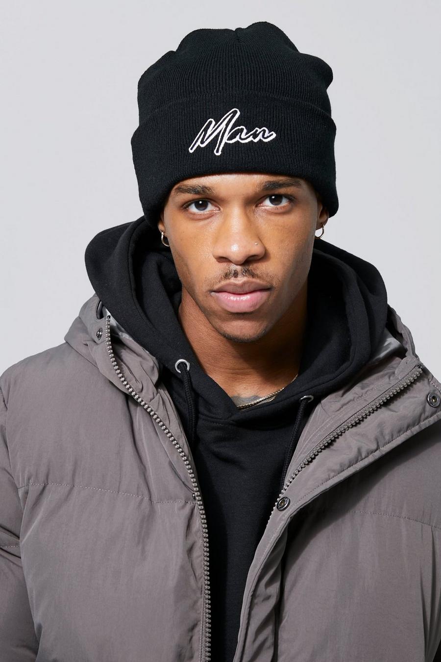 Black Man Script Embroidered Beanie image number 1