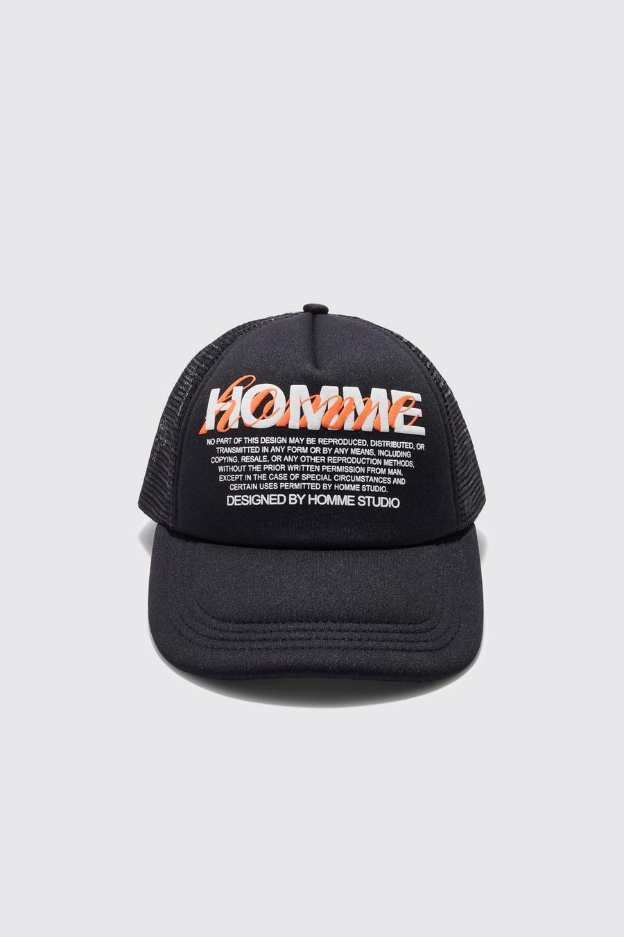 Black Homme Embroidered Trucker Cap image number 1