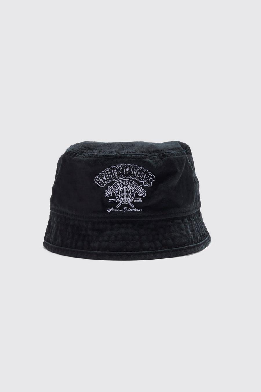 Black Worldwide Embroidered Washed Bucket Hat image number 1