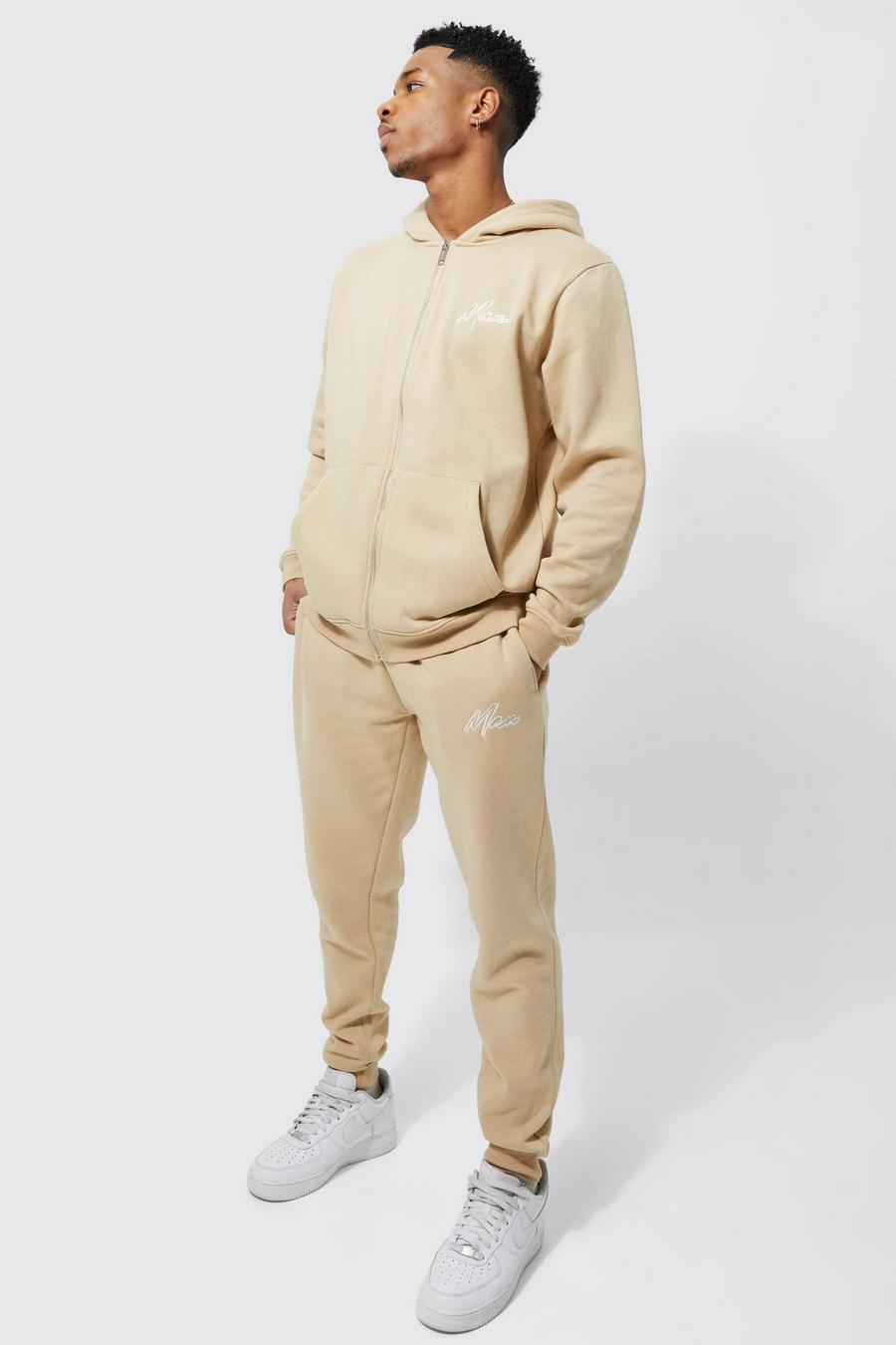 Taupe Lightweight Man Zip Through Hooded Tracksuit image number 1