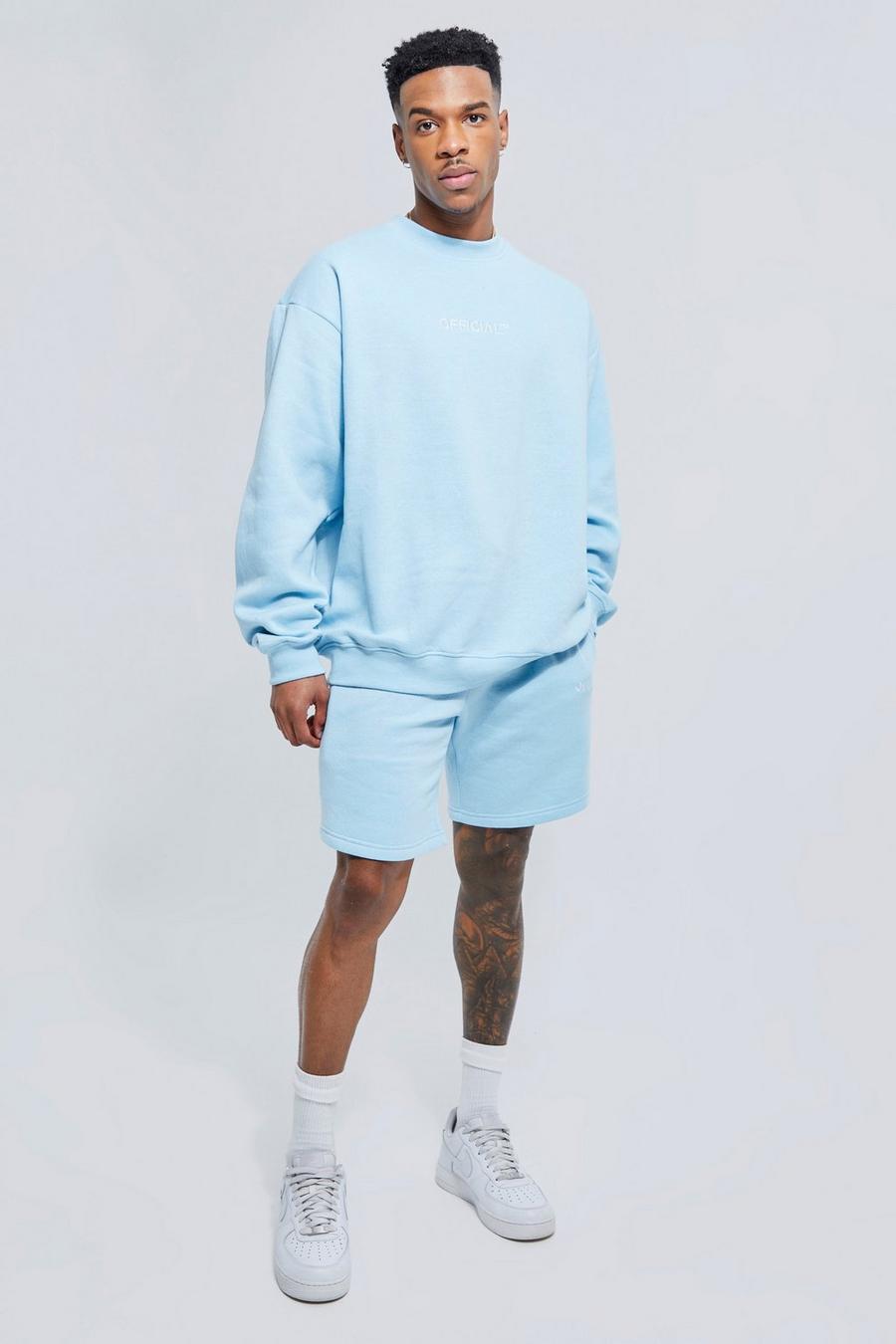 Lightweight Oversized Sweatshirt Short Tracksuit, Light blue azul