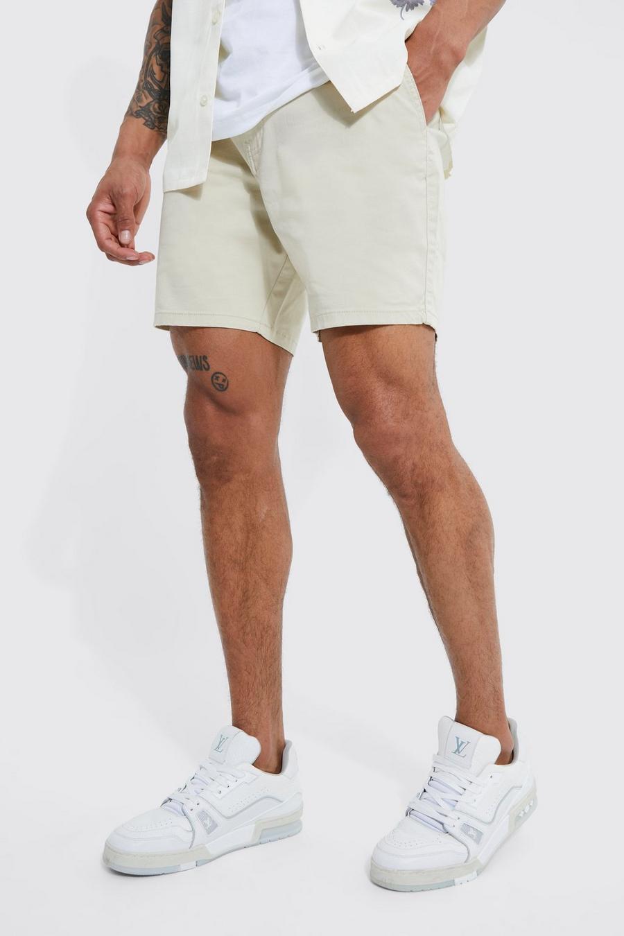 Pantaloncini Chino Stretch Slim Fit con vita fissa, Stone beige image number 1