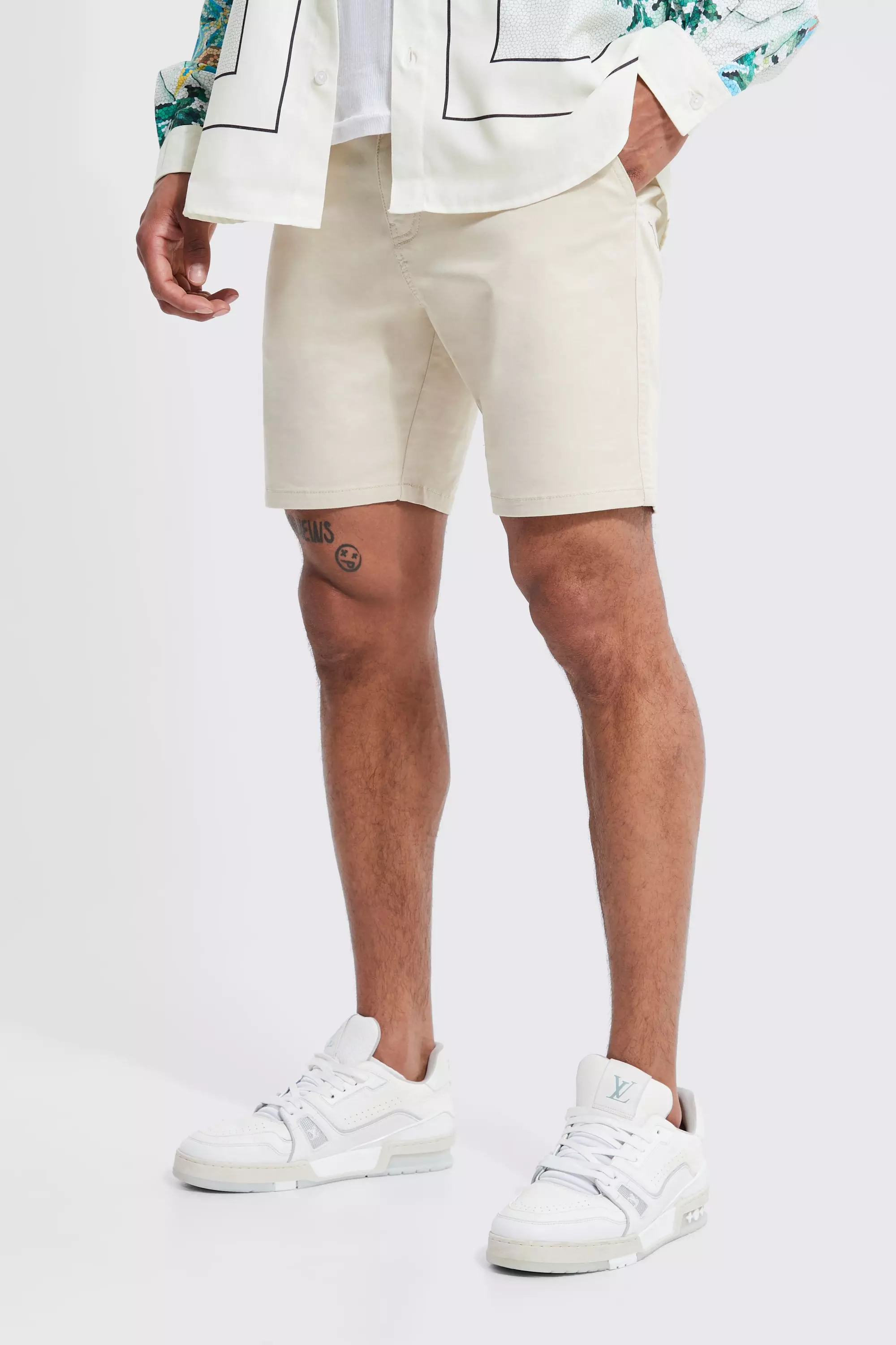 Mens skinny white 2025 chino shorts