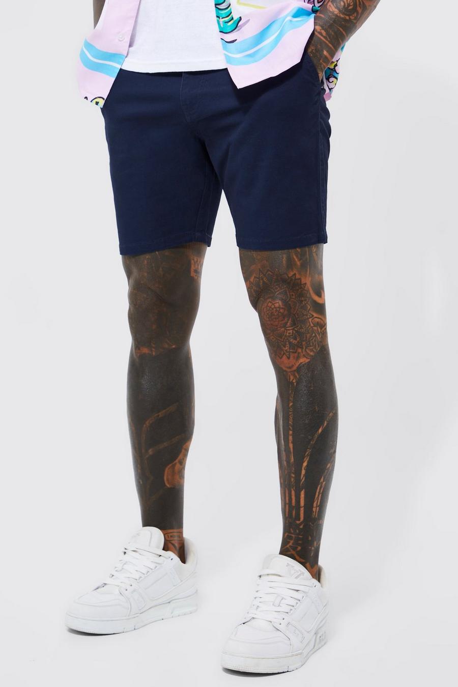Navy Stretch Skinny Fixed Waist Chino Short  image number 1