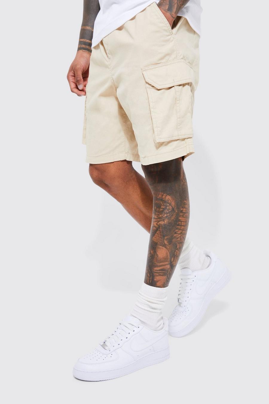 Lockere Cargo-Shorts mit elastischem Bund, Stone image number 1