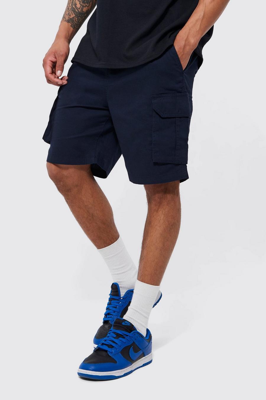 Navy Relaxed Elastic Waist Cargo Short image number 1