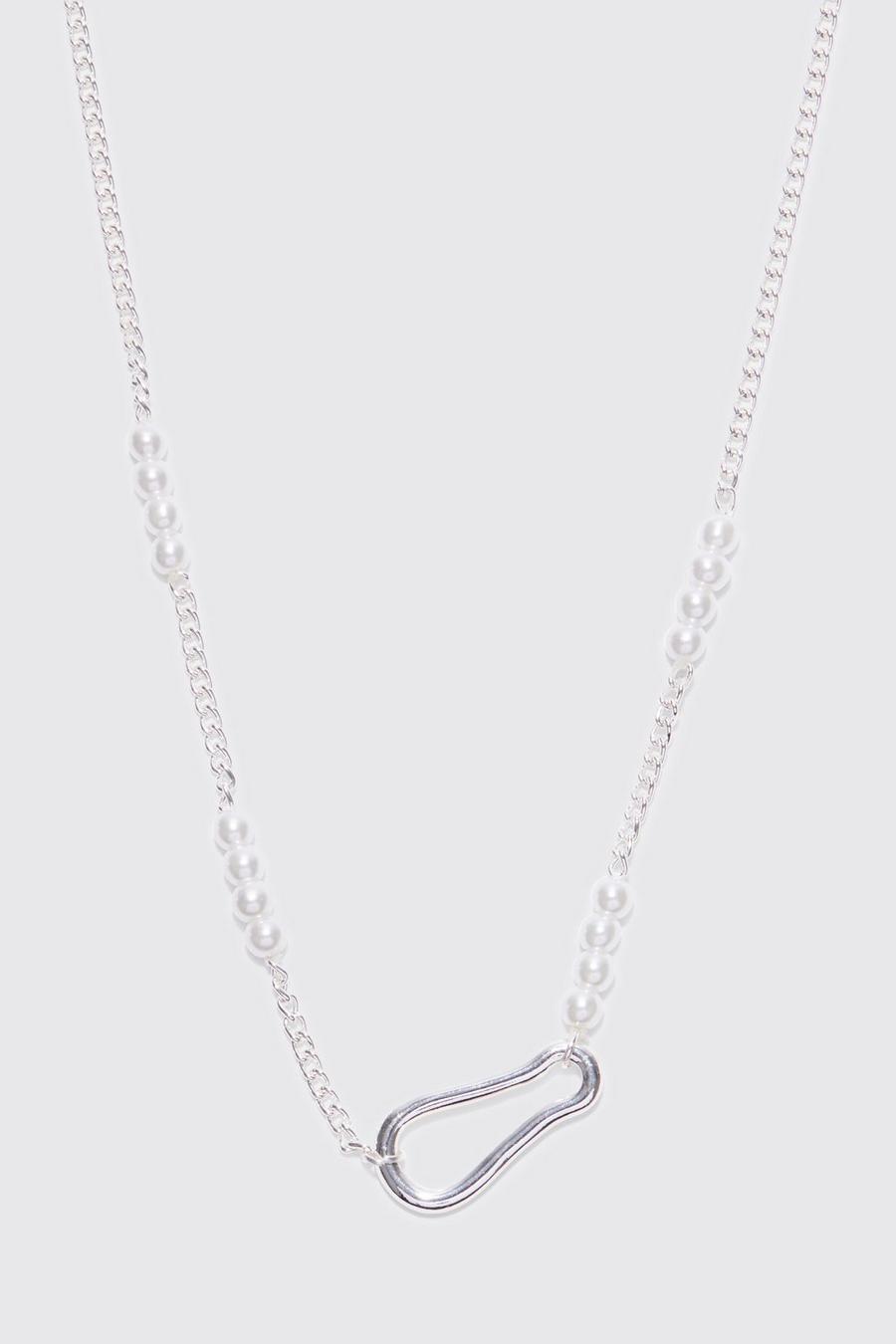 Silver Pearl Buckle Detail Chain Necklace