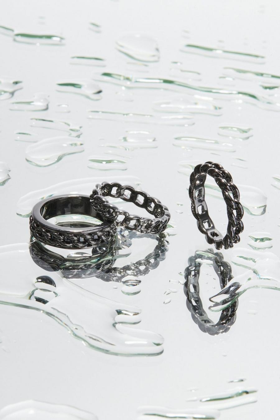 Silver 3 Pack Chain Detail Rings