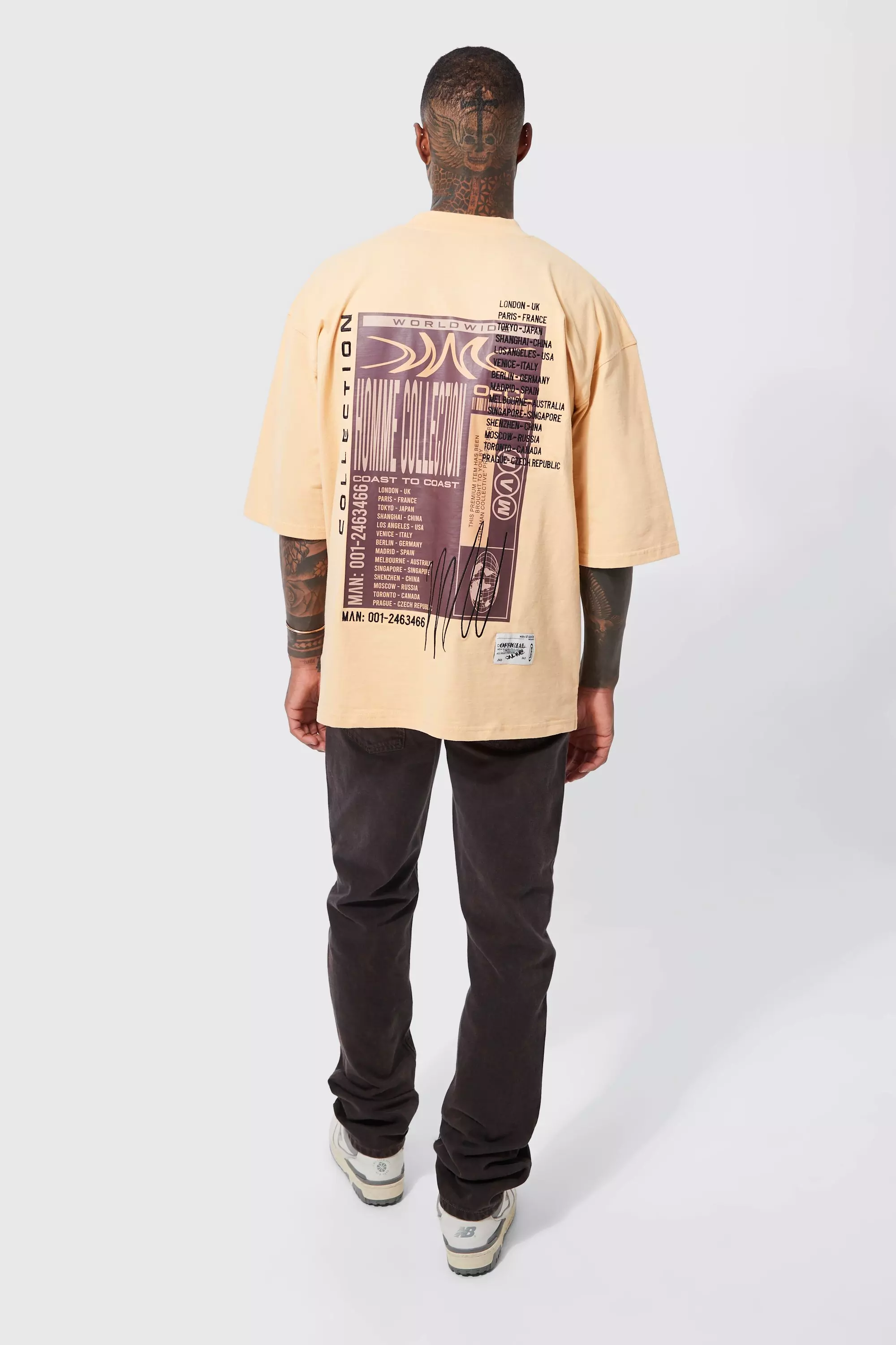 【massnoun】23SS★ OLD LONDON POCKET OVERSIZED T-SHIRTS Oversized T-Shirt in Washed Grey with Wings Studded Graphic