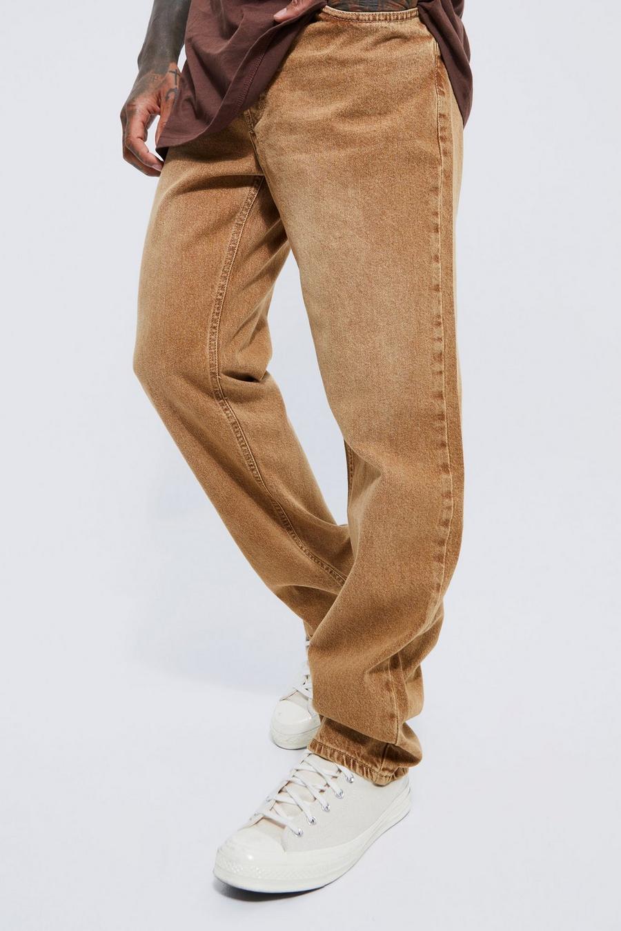 Taupe beige Overdyed Relaxed Rigid Jeans image number 1