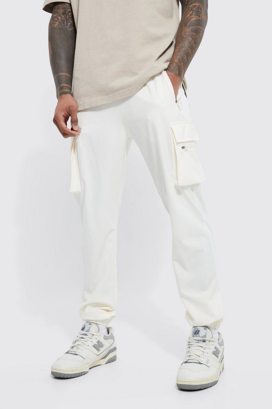 Pantalón deportivo cargo ligero ajustado con cintura elástica, Ecru image number 1