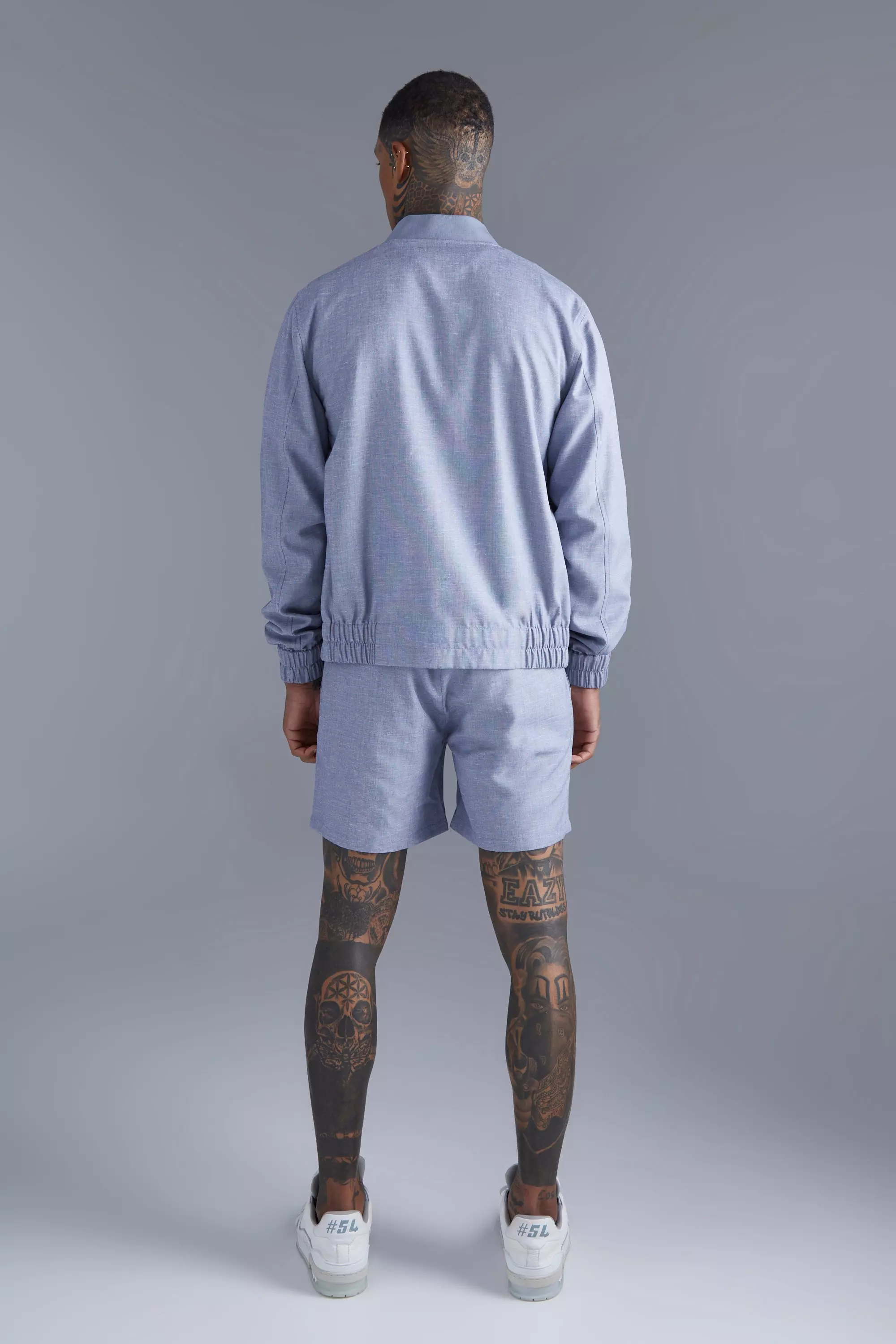 Navy Elasticated Linen Shorts صورة بديلة