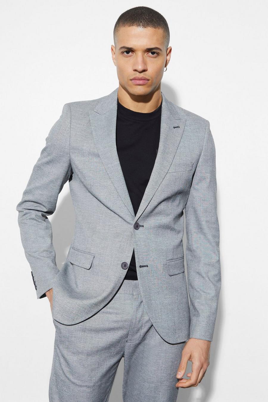Black Skinny Single Breasted Linen Suit Jacket