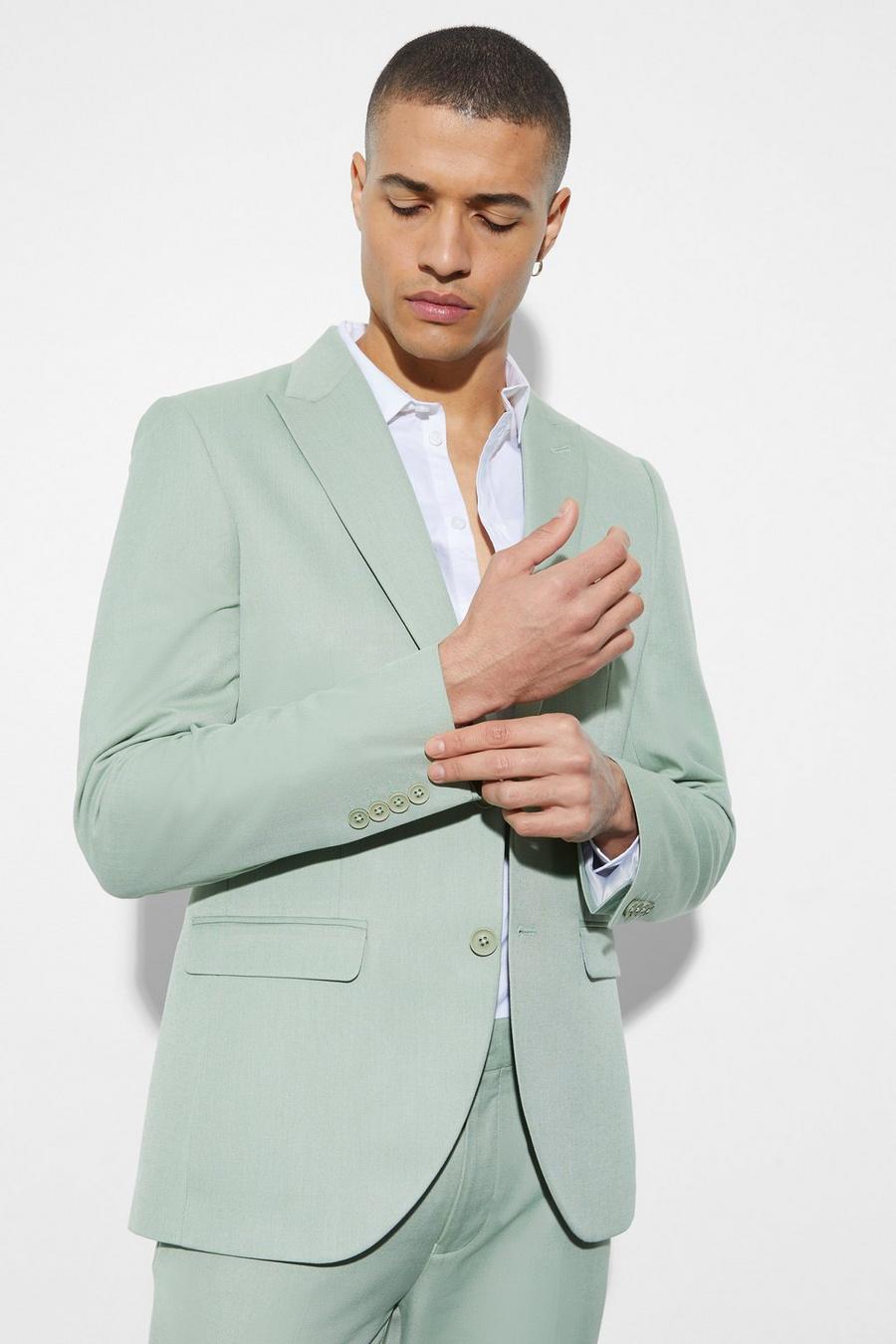 Slim Single Breasted Linen Suit Jacket