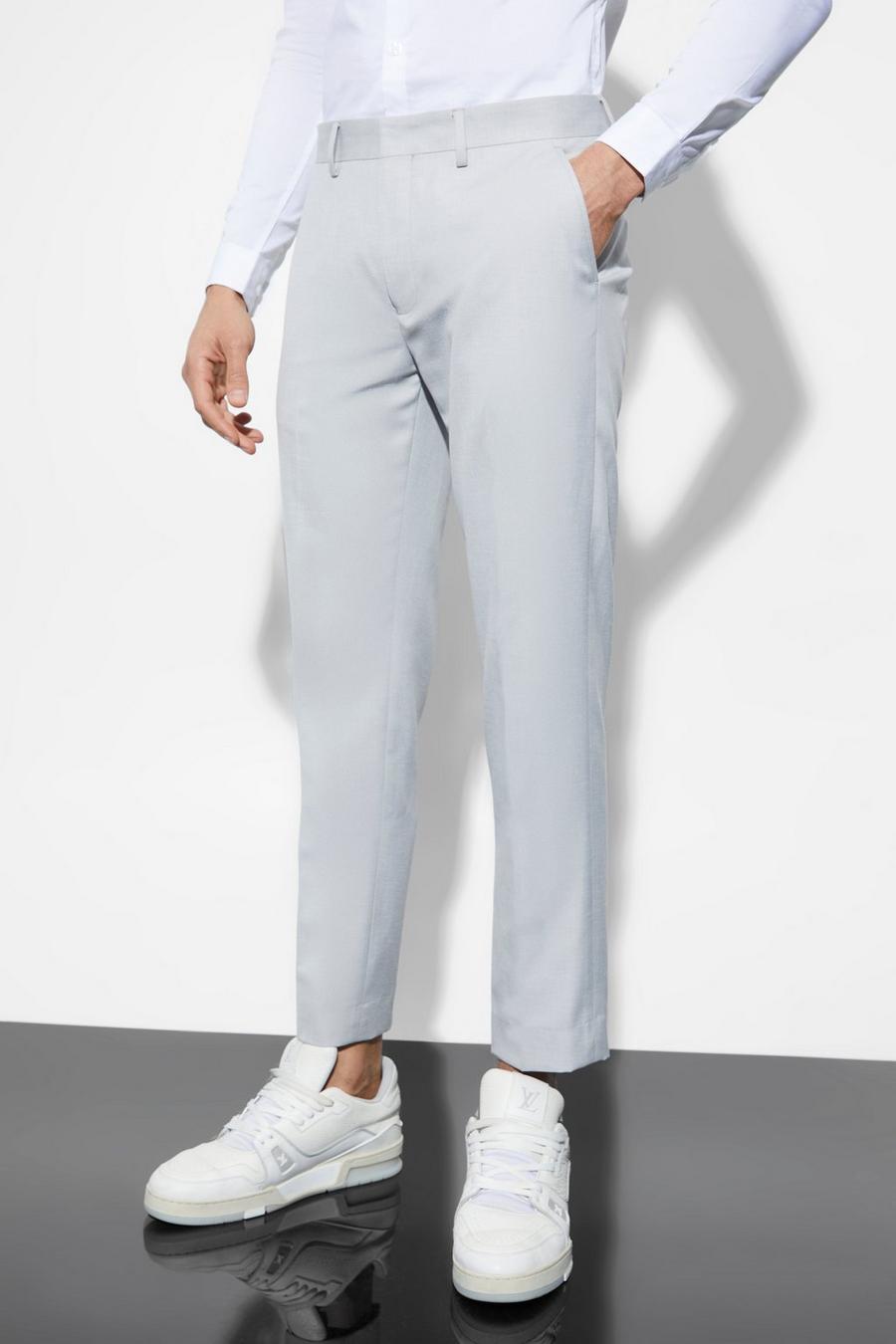 Light grey Slim Linen Crop Suit Trousers image number 1