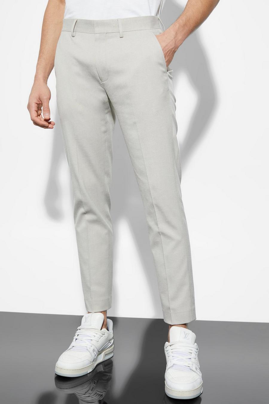 Taupe Skinny Linen Crop Suit Trousers image number 1