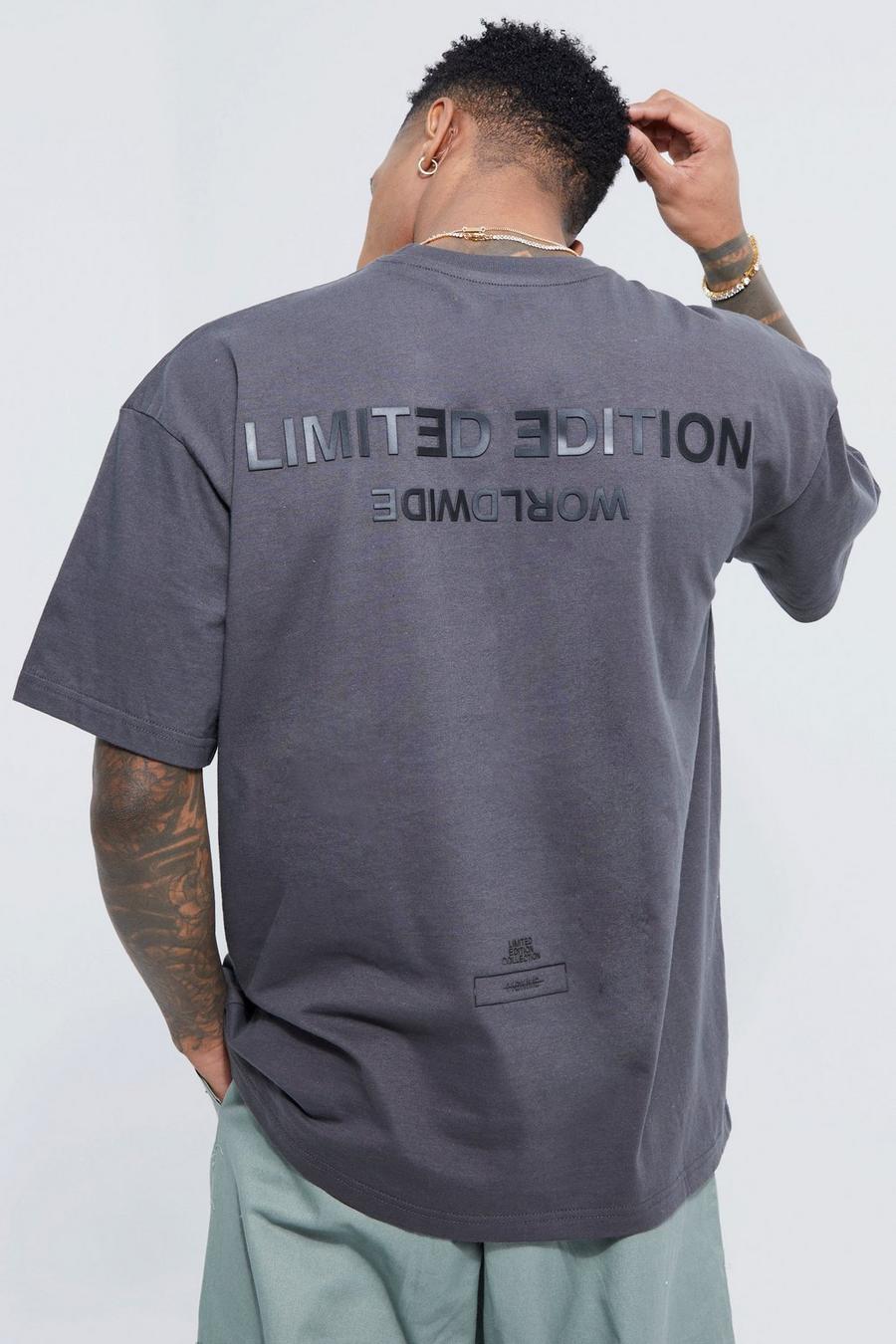 Dark grey Oversized Raised Limited Text T-shirt   image number 1